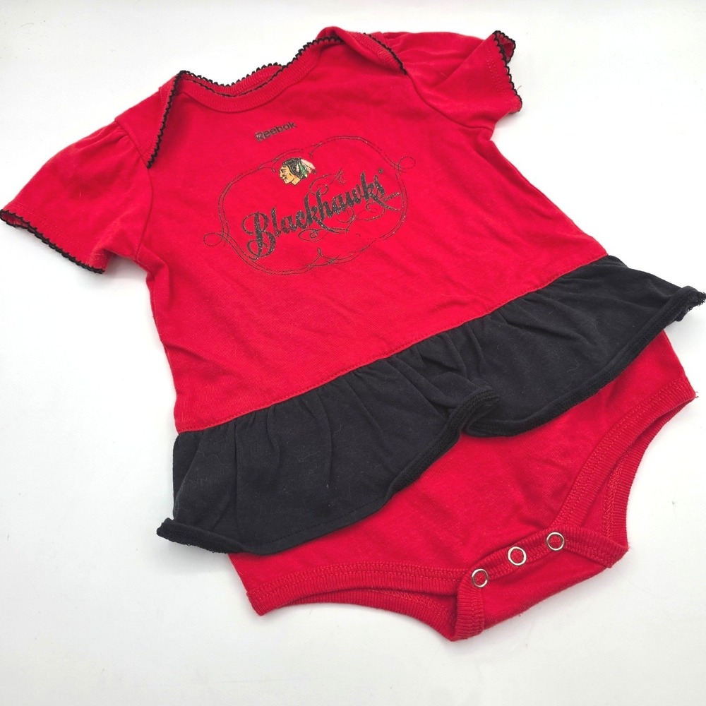 Reebok Chicago Blackhawks Bodysuit Red Black Ruffle Skirt Infant 12M